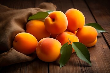 Fresh Apricots on wooden background