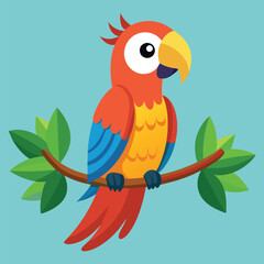 Happy parrot sitting on a tree branch vector illustration