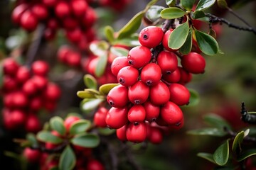 Bearberry on a tree in the orchard. Fresh Bearberry fruits