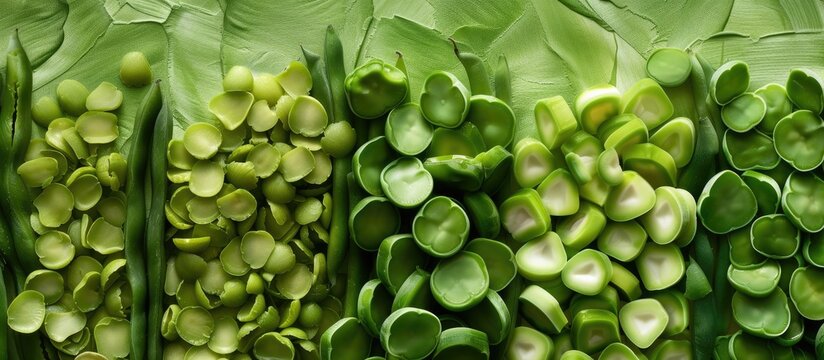A group of vibrant green hyacinth and lablab beans are positioned next to each other in a delightful twist of greenery. The plants are lush and healthy, creating a visually appealing display of green