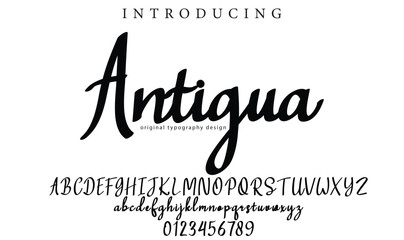 Antigua Font Stylish brush painted an uppercase vector letters, alphabet, typeface