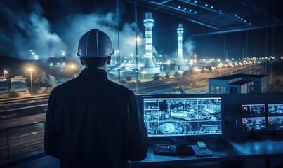 a nuclear power plant worker monitoring systems in a control room
