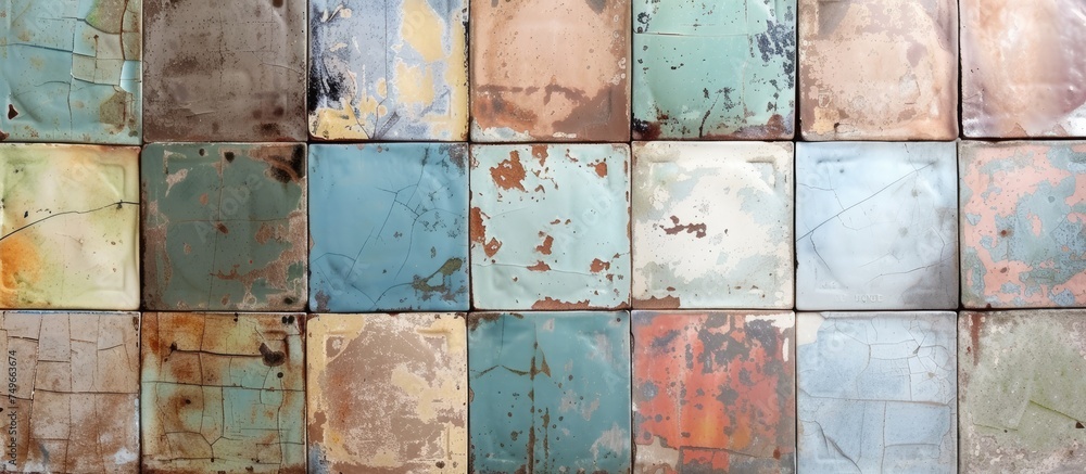 Poster this close-up view showcases a wall constructed from an array of differently colored vintage pottery