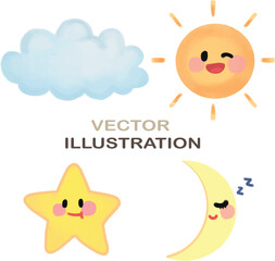 sky vector illustration set with cloud sun moon and star