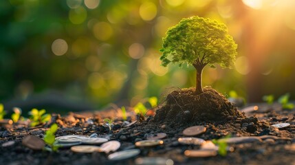 tree growing of accumulating wealth coin money investment overtime and building retirement or capital assets portfolio , success in business and startups or income of trading and dividend stock market - Powered by Adobe