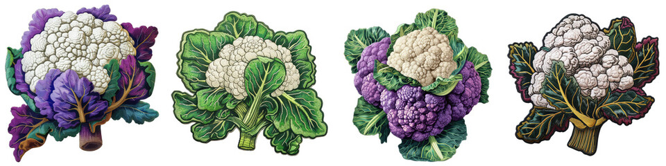 Cauliflower vegetable embroidered patch badge Hyperrealistic Highly Detailed Isolated On Transparent Background Png File