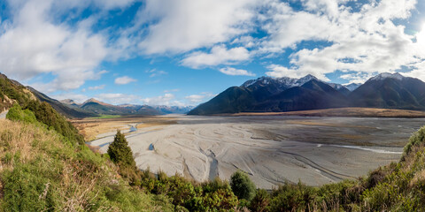 Arthurs Pass Scenic Lookout with Waimakariri River and Southern Alps in South Island, New Zealand