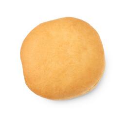 One fresh hamburger bun isolated on white, top view