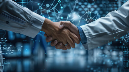 scientist or doctor shaking hands