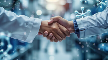engineers shaking hands and science and technology concepts. Research and development, scientist or doctor shaking hands - obrazy, fototapety, plakaty