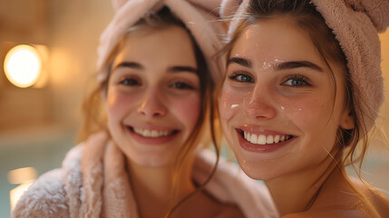 Friends, treatment, and sitting in the steam room with a smile for anti-aging benefits to the body