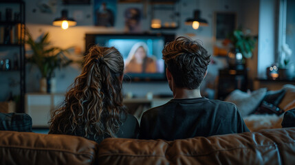 Couple Watching Film In Living Room