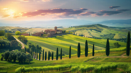 Fototapeta premium Toscane Landscape Italy at sunset