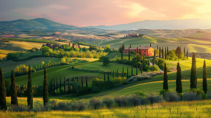 Toscane Landscape Italy, rolling green hills in Tuscany