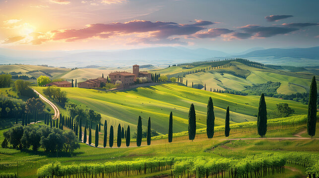 Toscane Landscape Italy at sunset