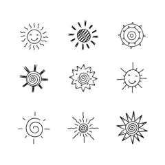 Sun doodle line vector illustration