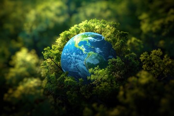 Obraz na płótnie Canvas Global Earth: 3D Planet Sphere Concept with Blue Continents and Green Landscapes