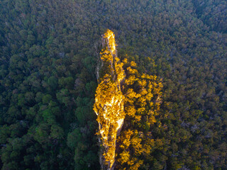 aerial panorama of mountains in main range national park, queensland, australia; famous rocky...