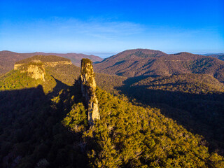 aerial panorama of mountains in main range national park, queensland, australia; famous rocky...