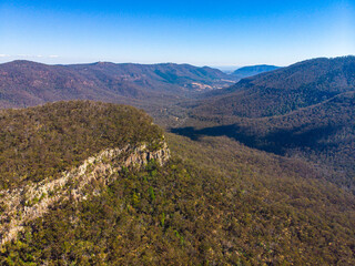 aerial panorama of mountains in main range national park, queensland, australia; famous rocky...