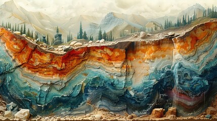 Cross-section of the Earth's crust with mineral deposits - obrazy, fototapety, plakaty