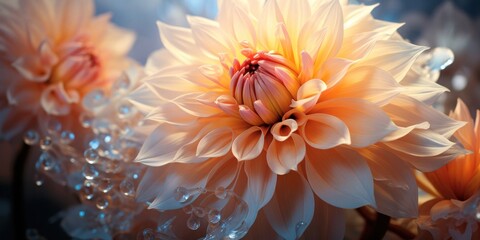 Close Up of a Dahlia Flower With Water Droplets Generative AI