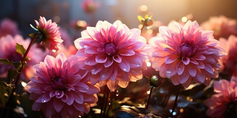 Pink Dahlia Flowers With Water Droplets Generative AI