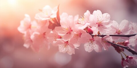 Fototapeta na wymiar Pink Sakura Cherry Blossom Flower on Tree Branch Generative AI