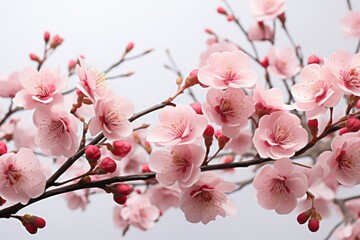 Close Up of Pink Sakura Cherry Blossom Flowers on a Tree Generative AI