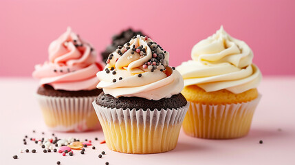 Cute and delicious cupcakes closeup image