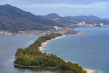Amanohashidate on the Sea of Japan in north Kyoto prefecture one of the top three scenic views in...
