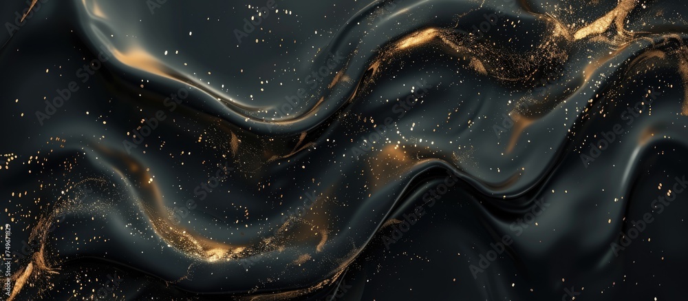 Poster a dark golden and black background is adorned with intricate gold flecks, creating a luxurious and e
