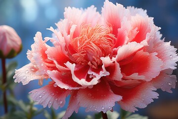 Pink and White Peony Flower With Water Droplets Generative AI