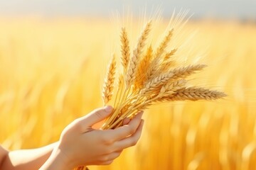 Harvest Hand. Harvest Glow: Wheat Ears in Hand