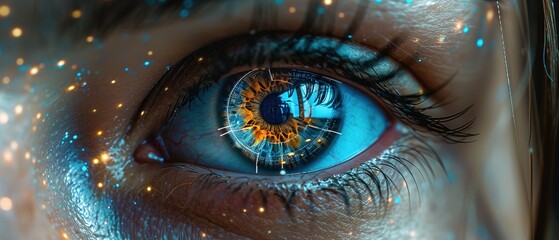 A close-up of a woman's eye in the process of scanning for identification.