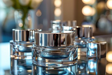 Beauty Face Laetrile Aloe Vera. Natural organic Skincare products: Restore cosmetic lotion, moisture Morning mist gel, paraben free skincare serum and blank cream tube Natural skincare jar pot