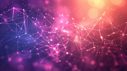 Fototapeta premium A vivid digital backdrop with interconnected nodes and lines in pink and purple hues, representing network and data concepts.
