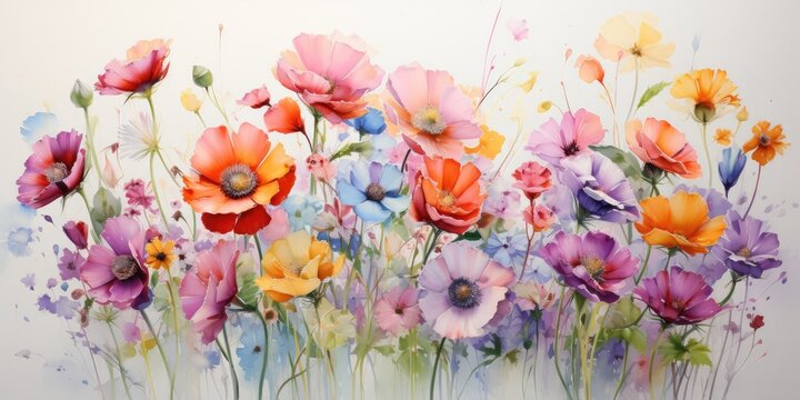 Colorful Flowers in a Field Painting Generative AI