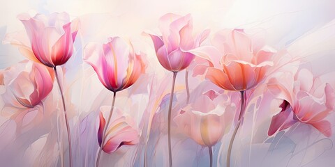 Pink Tulip Flowers on White Background Generative AI - obrazy, fototapety, plakaty