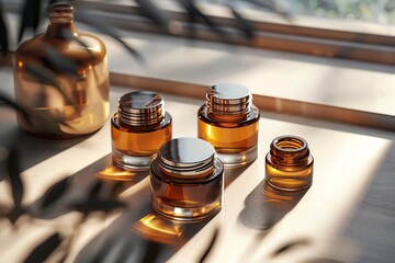 Beauty Face Nail care routine Aloe Vera. Natural organic Skincare products: Patchouli oil cosmetic lotion, moisture Hair serum gel, Organic product serum and blank cream tube Vitamin C jar pot