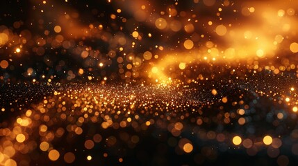 A mesmerizing display of golden bokeh lights, creating a sparkling and festive atmosphere on a dark backdrop.