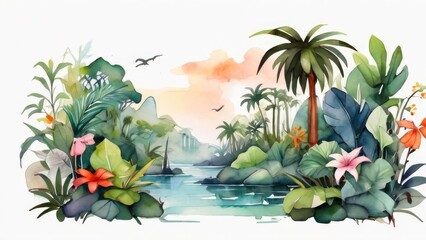 Fototapeta na wymiar tropical island with flowers and plants