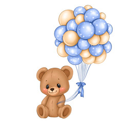 Teddy bear png illustration for baby boy