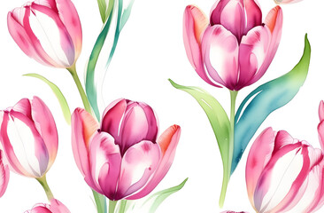 Obraz na płótnie Canvas Watercolor picture of tulips, International Women's Day. Flower day. Spring flowers. 