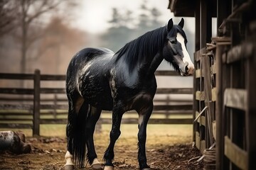 Full length shot of a horse standing on a farm