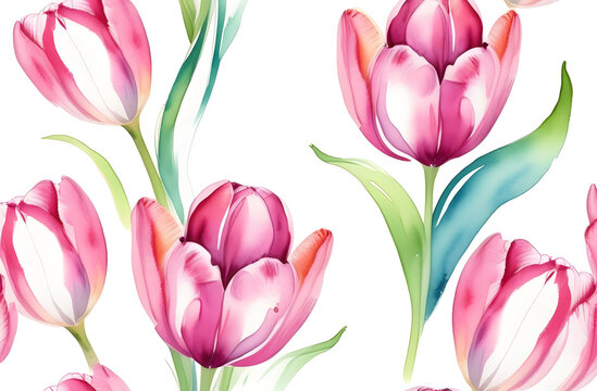 Watercolor picture of tulips, International Women's Day. Flower day. Spring flowers. 