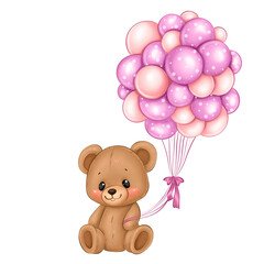 Teddy bear with pink balloons