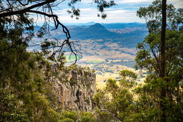 panorama of mount maroon as seen from the trail to the summit; rocky mountain in mount barney national park, queensland, australia