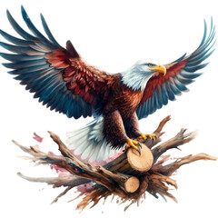 Obraz premium American Bald Eagle Soaring with Flag: Majestic wildlife illustration representing freedom and patriotism in the USA