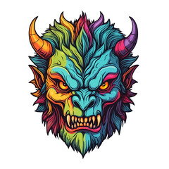 devil demon beast head design. for sticker, mask, etc. colorful concept